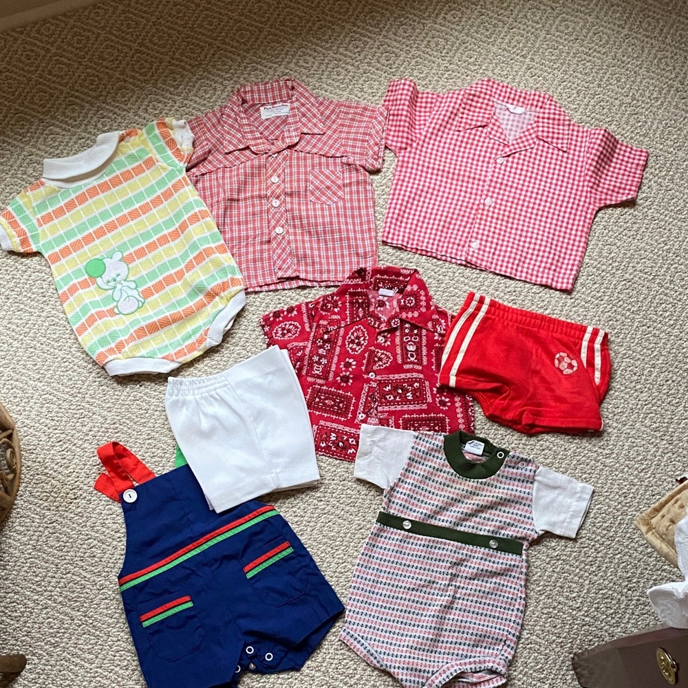 Vintage Kids Tops & Rompers in Red, Pink, Blue, Green, White